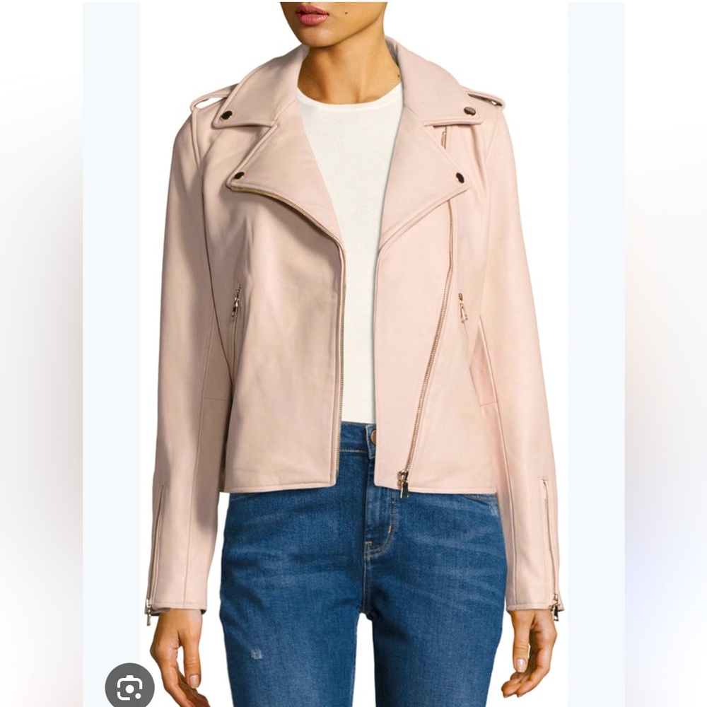 NEIMAN MARCUS Pink Leather Moto Jacket